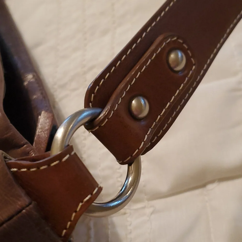 Nino Bossi Genuine Leather Brown Shoulder Bag Multi-Pocket Organizer EUC